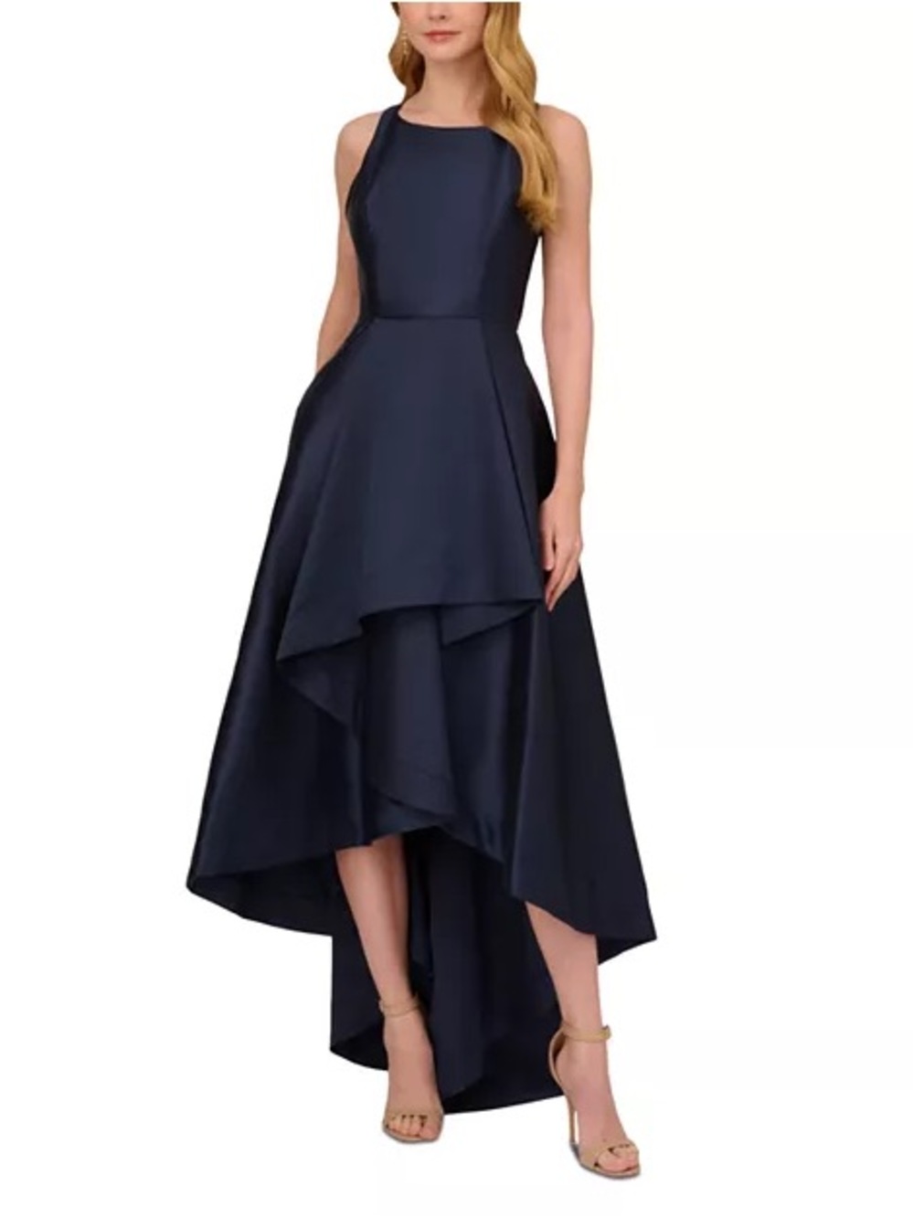 Adrianna Papell Midnight Navy High-Low Satin Gown